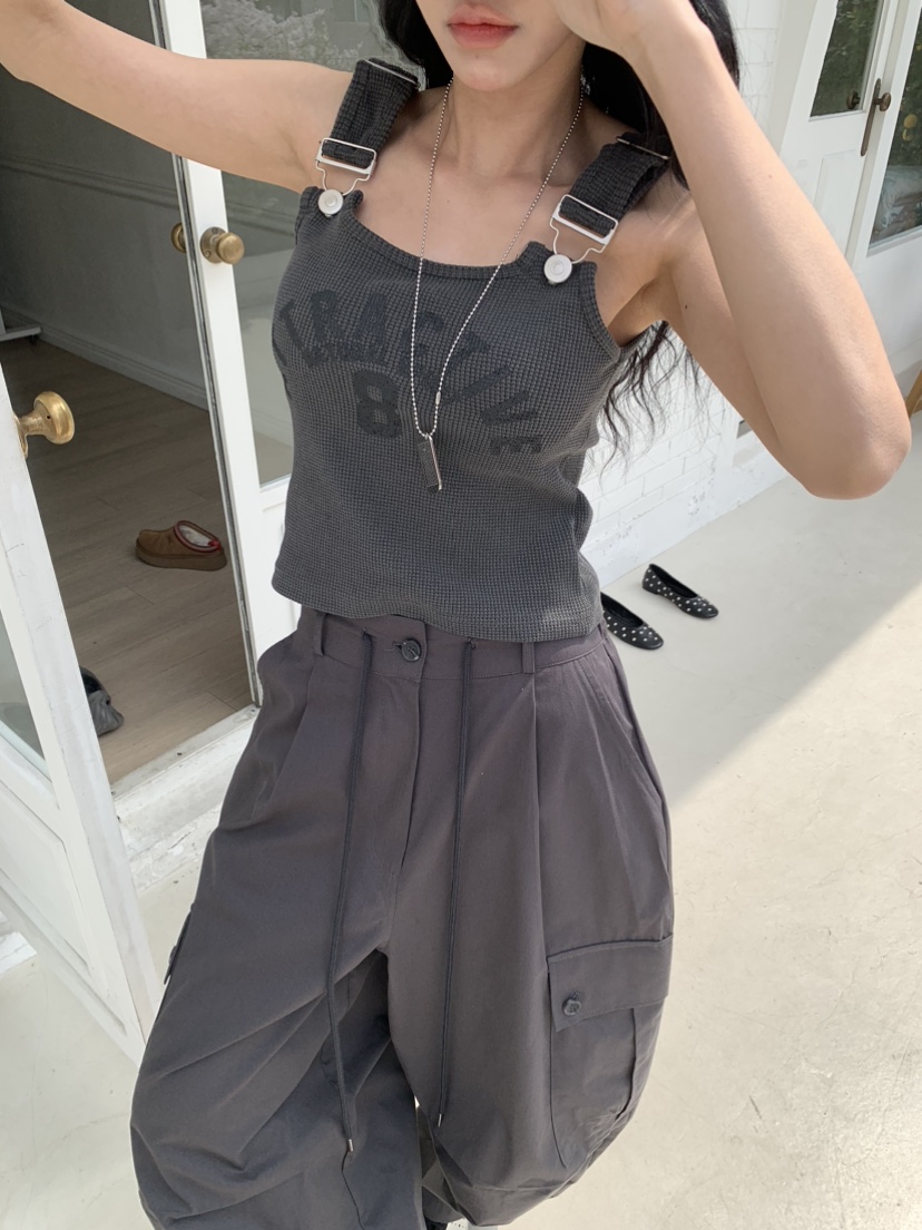 BADCALM韓國直郵女士新款時尚人氣推薦熱賣吊帶背心華夫格BADCALM吊帶/背心