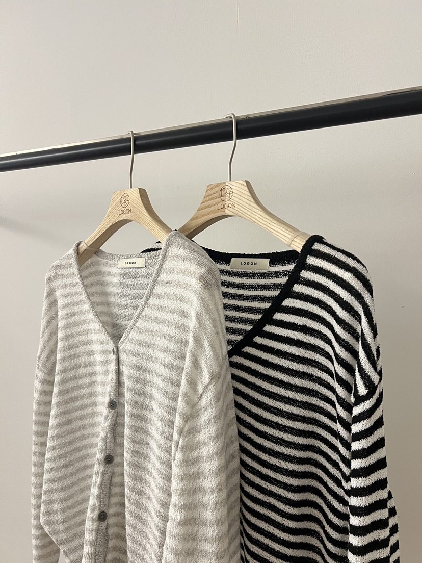 LOGON韓國東大門直郵女士新款26春夏26夏季時尚針織衫條紋LOGON針織衫