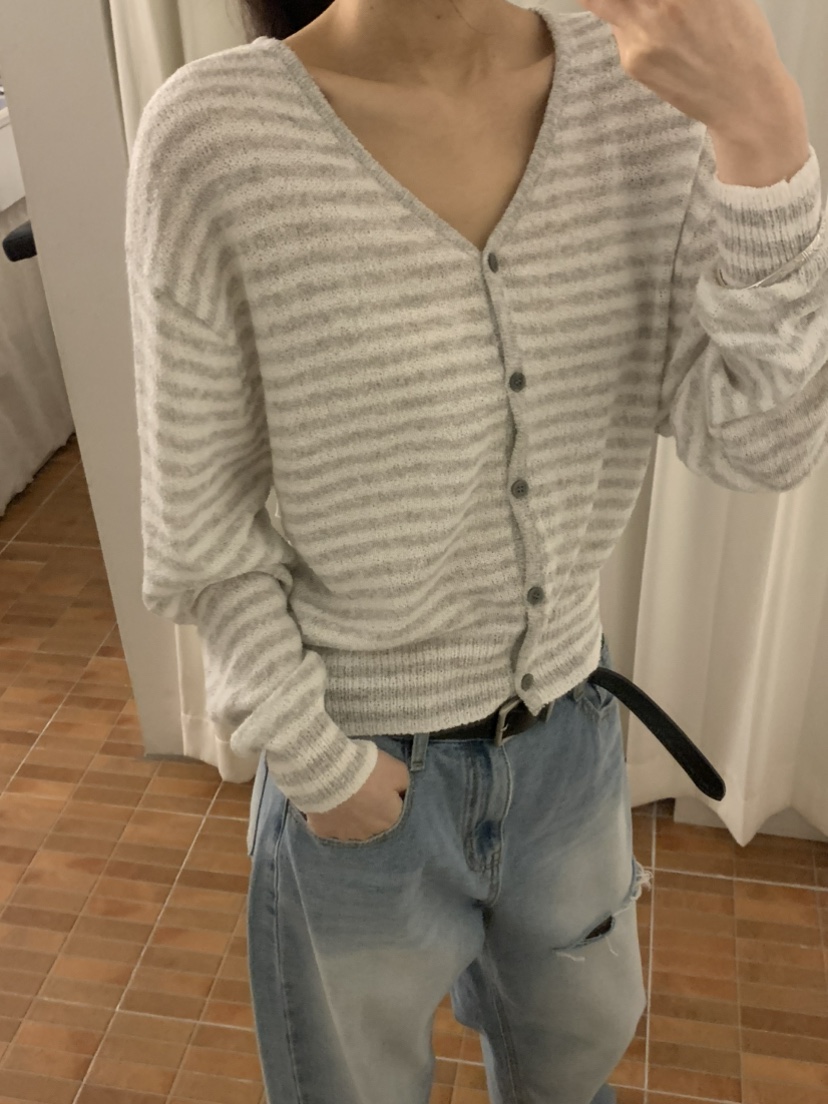 LOGON韓國東大門直郵女士新款26春夏26夏季時尚針織衫條紋LOGON針織衫