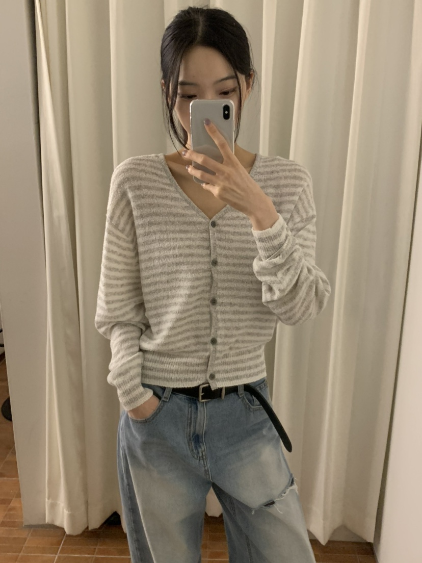 LOGON韓國東大門直郵女士新款26春夏26夏季時尚針織衫條紋LOGON針織衫