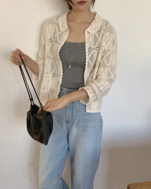 NOPROBLEM韓國直郵女士新品人氣熱賣26春夏襯衫蕾絲衫鉤針編織NOPROBLEM襯衫/蕾絲衫