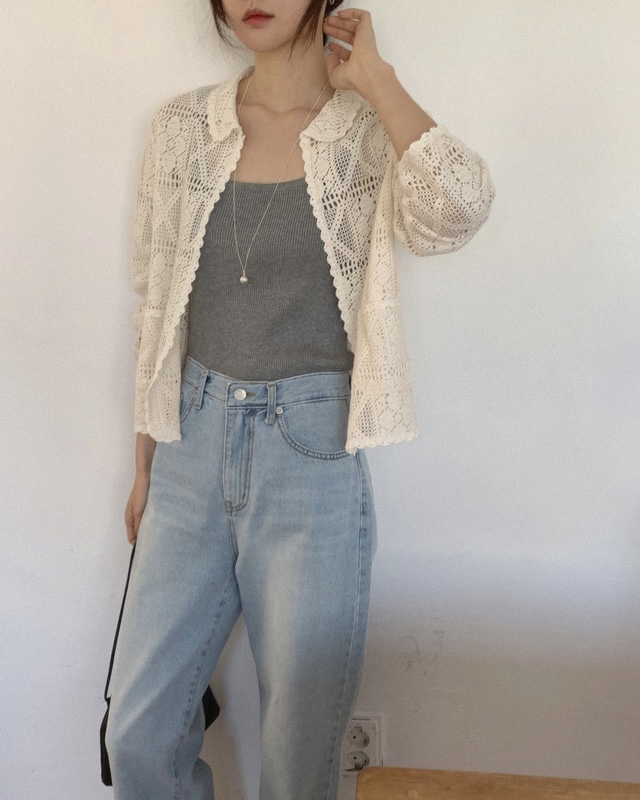 NOPROBLEM韓國直郵女士新品人氣熱賣26春夏襯衫蕾絲衫鉤針編織NOPROBLEM襯衫/蕾絲衫