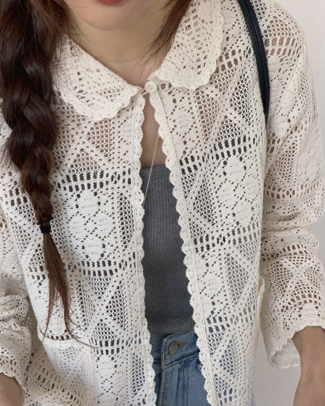 NOPROBLEM韓國直郵女士新品人氣熱賣26春夏襯衫蕾絲衫鉤針編織NOPROBLEM襯衫/蕾絲衫