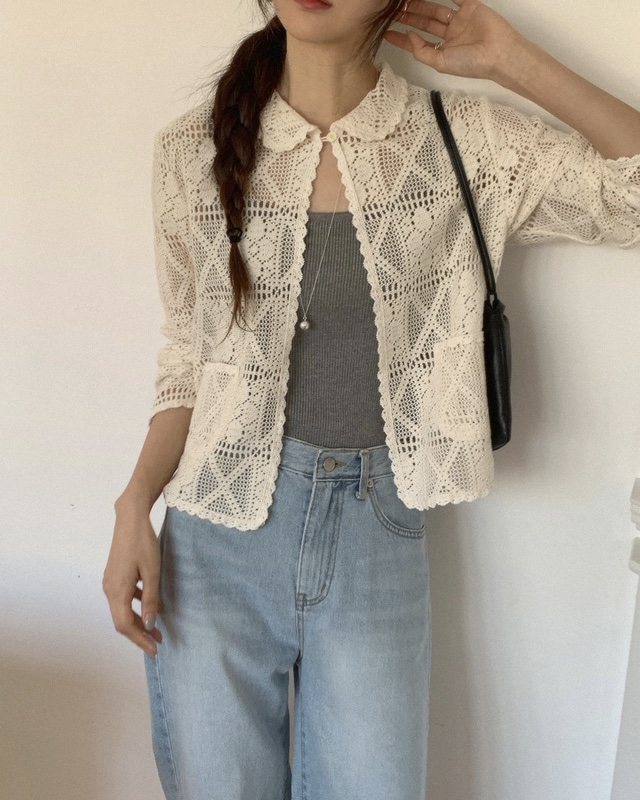 NOPROBLEM韓國直郵女士新品人氣熱賣26春夏襯衫蕾絲衫鉤針編織NOPROBLEM襯衫/蕾絲衫