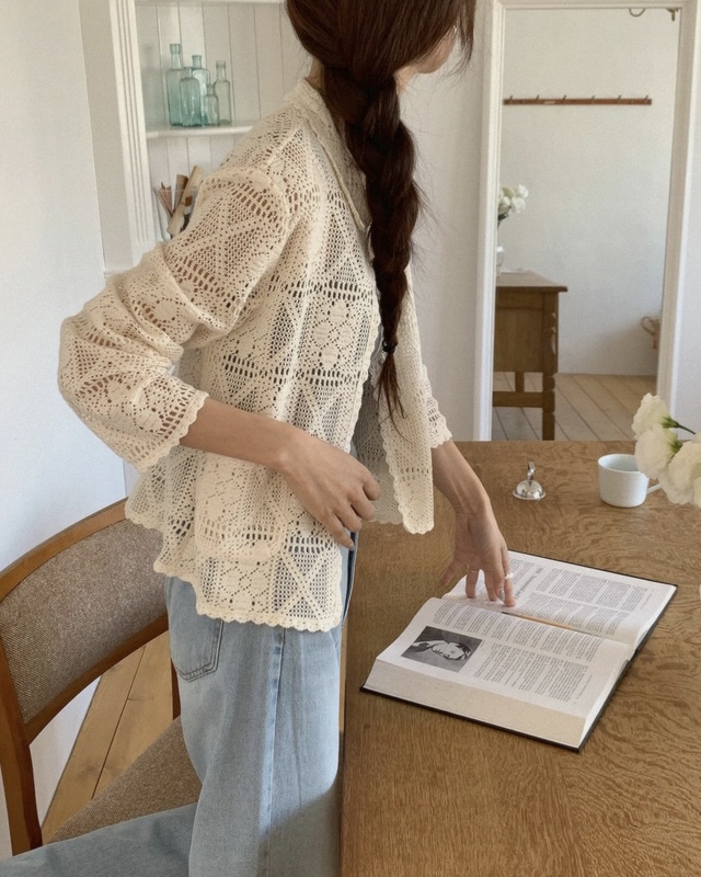 NOPROBLEM韓國直郵女士新品人氣熱賣26春夏襯衫蕾絲衫鉤針編織NOPROBLEM襯衫/蕾絲衫