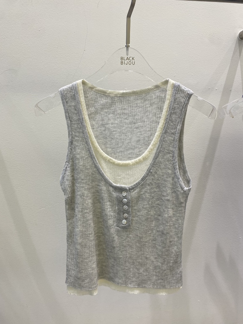 BLACK BIJOU韓國代購女士新品推薦吊帶背心無袖針織衫撞色BLACK BIJOU吊帶/背心圖色1
