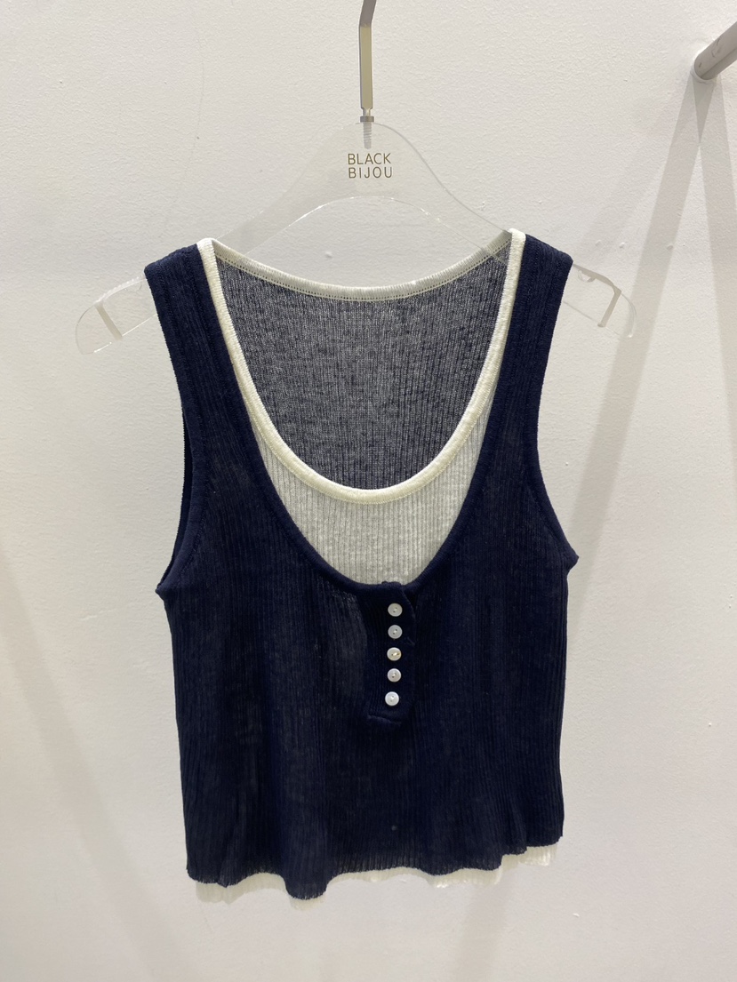 BLACK BIJOU韓國代購女士新品推薦吊帶背心無袖針織衫撞色BLACK BIJOU吊帶/背心圖色3