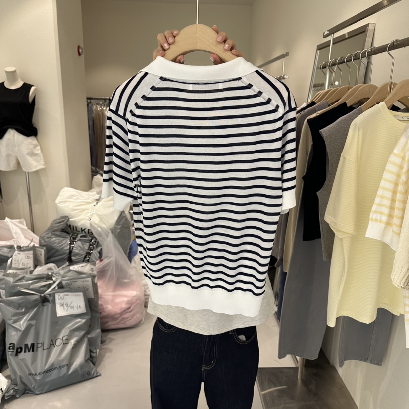 PLAMM韓國直郵女士新品人氣26春夏熱賣時尚針織衫絲質條紋PLAMM針織衫