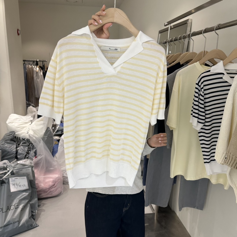 PLAMM韓國直郵女士新品人氣26春夏熱賣時尚針織衫絲質條紋PLAMM針織衫圖色3