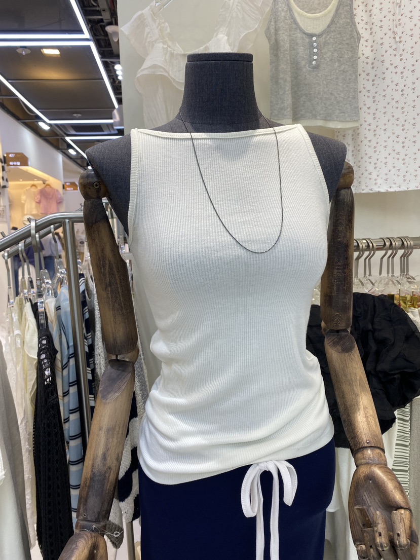 BLACK BIJOU韓國東大門代購女裝新品職業吊帶背心船領羅紋BLACK BIJOU吊帶/背心