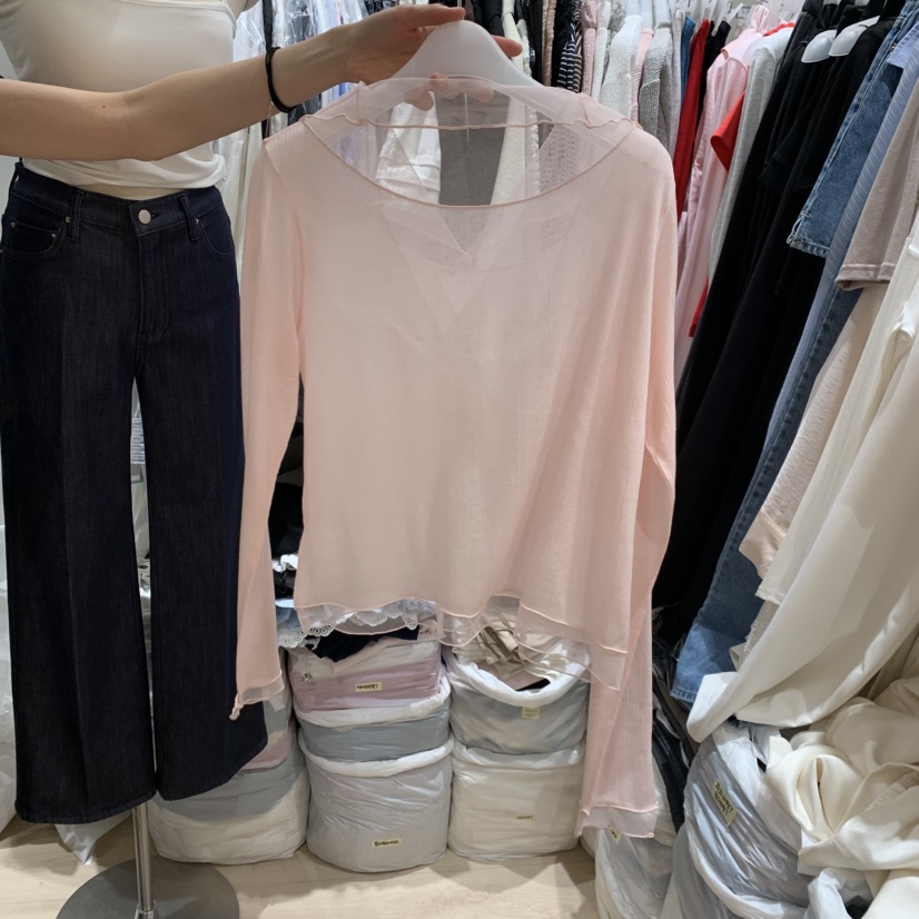 LOVE SOME韓國東大門直郵女裝新品26夏季長袖T恤網狀透視LOVE SOME長袖T恤