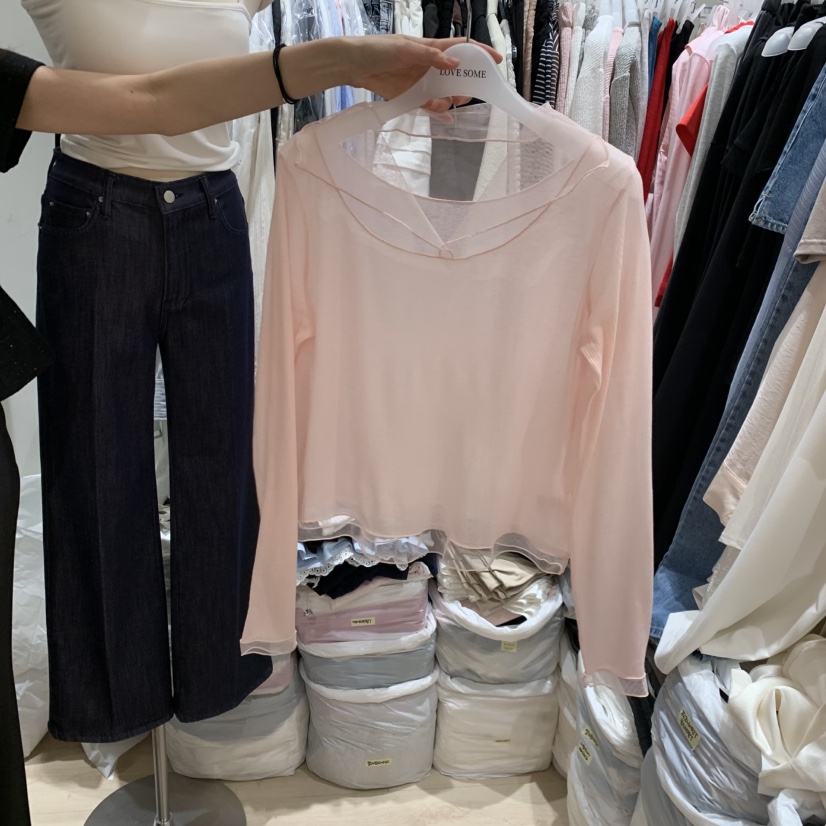 LOVE SOME韓國東大門直郵女裝新品26夏季長袖T恤網狀透視LOVE SOME長袖T恤圖色1