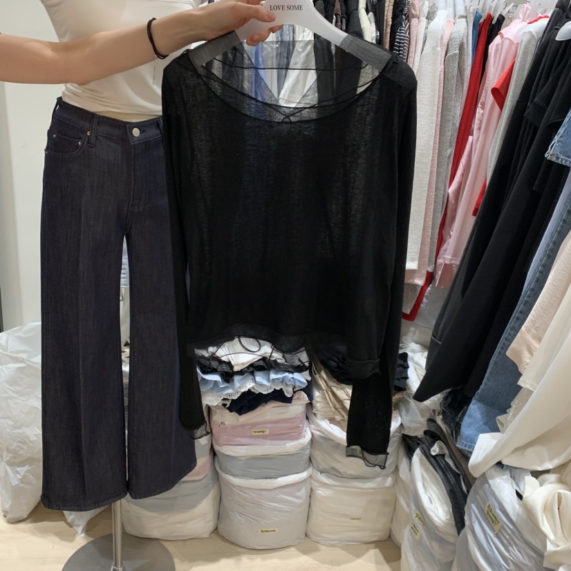 LOVE SOME韓國東大門直郵女裝新品26夏季長袖T恤網狀透視LOVE SOME長袖T恤圖色2