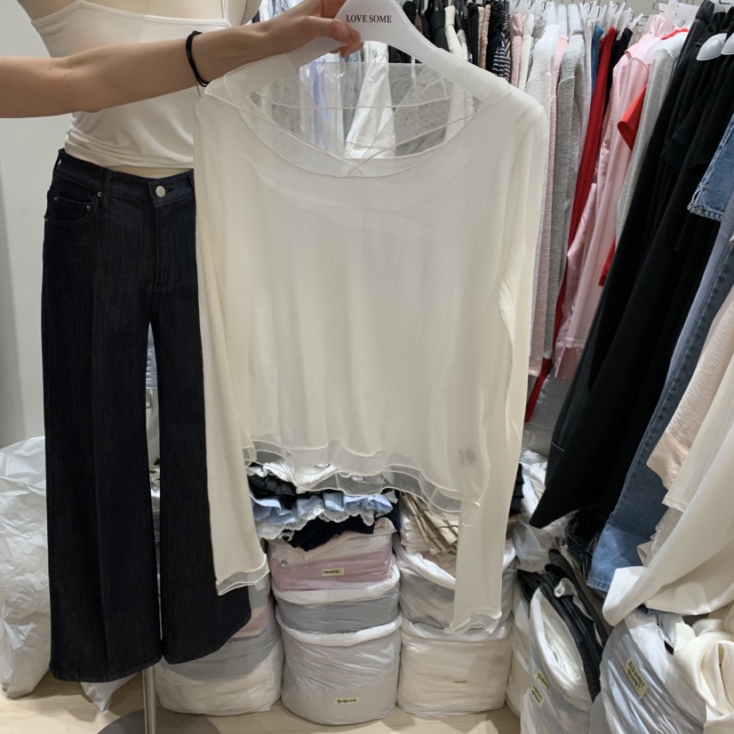 LOVE SOME韓國東大門直郵女裝新品26夏季長袖T恤網狀透視LOVE SOME長袖T恤圖色3