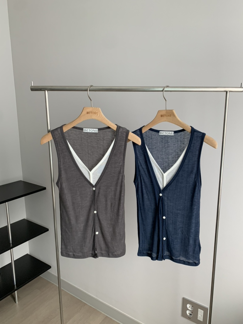 BETONE韓國直郵女士新款26春夏馬甲羊毛衫假兩件雙層開襟BETONE馬甲