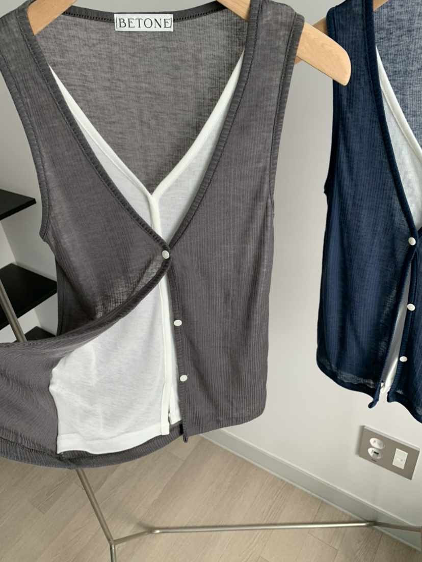 BETONE韓國直郵女士新款26春夏馬甲羊毛衫假兩件雙層開襟BETONE馬甲