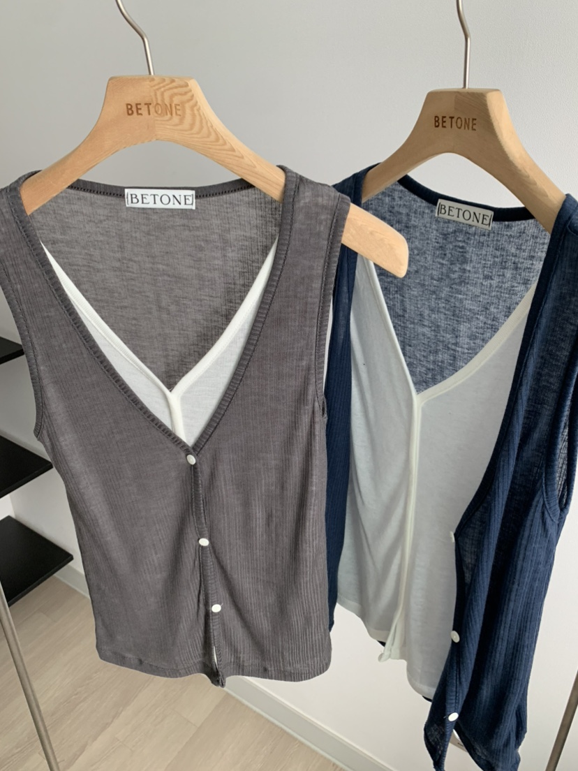 BETONE韓國直郵女士新款26春夏馬甲羊毛衫假兩件雙層開襟BETONE馬甲