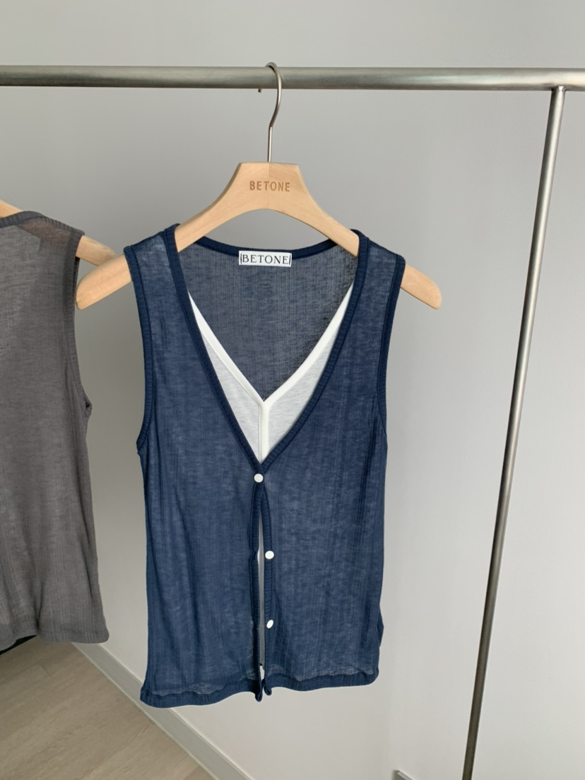 BETONE韓國直郵女士新款26春夏馬甲羊毛衫假兩件雙層開襟BETONE馬甲圖色2