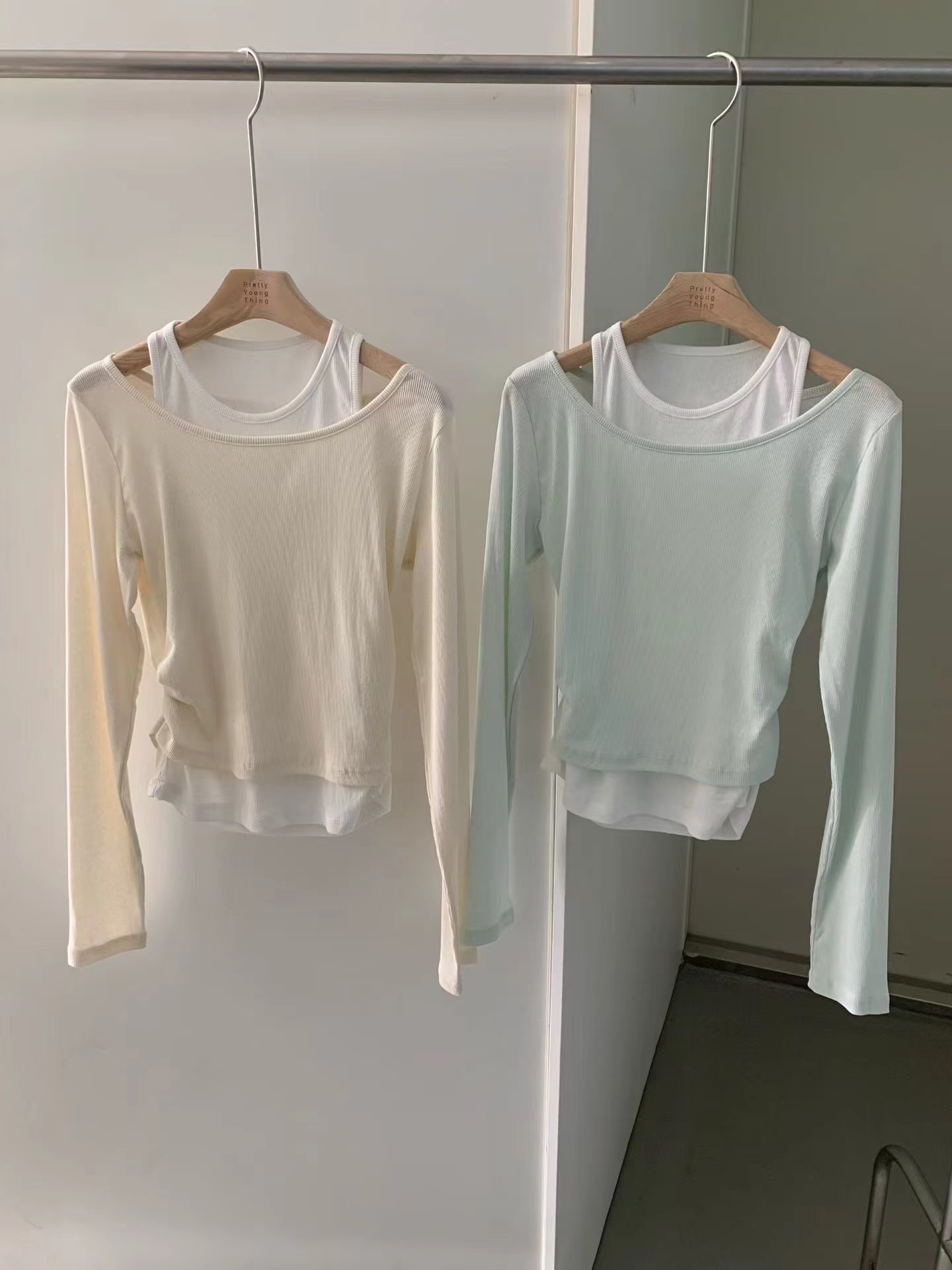 PYT-ot韓國代購女裝新品26春夏休閑推薦熱賣長袖T恤假兩件pretty young thing長袖T恤