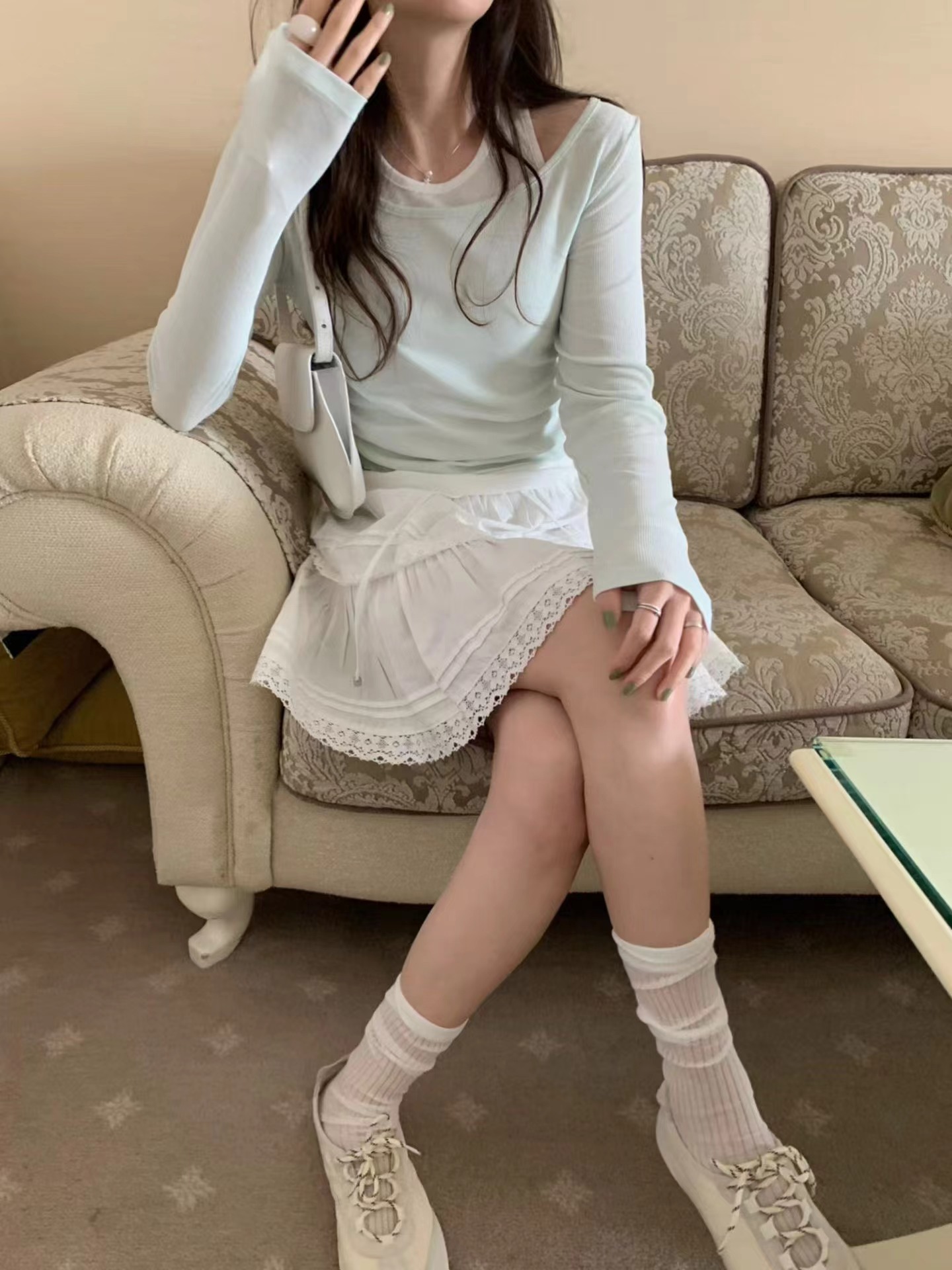 PYT-ot韓國代購女裝新品26春夏休閑推薦熱賣長袖T恤假兩件pretty young thing長袖T恤