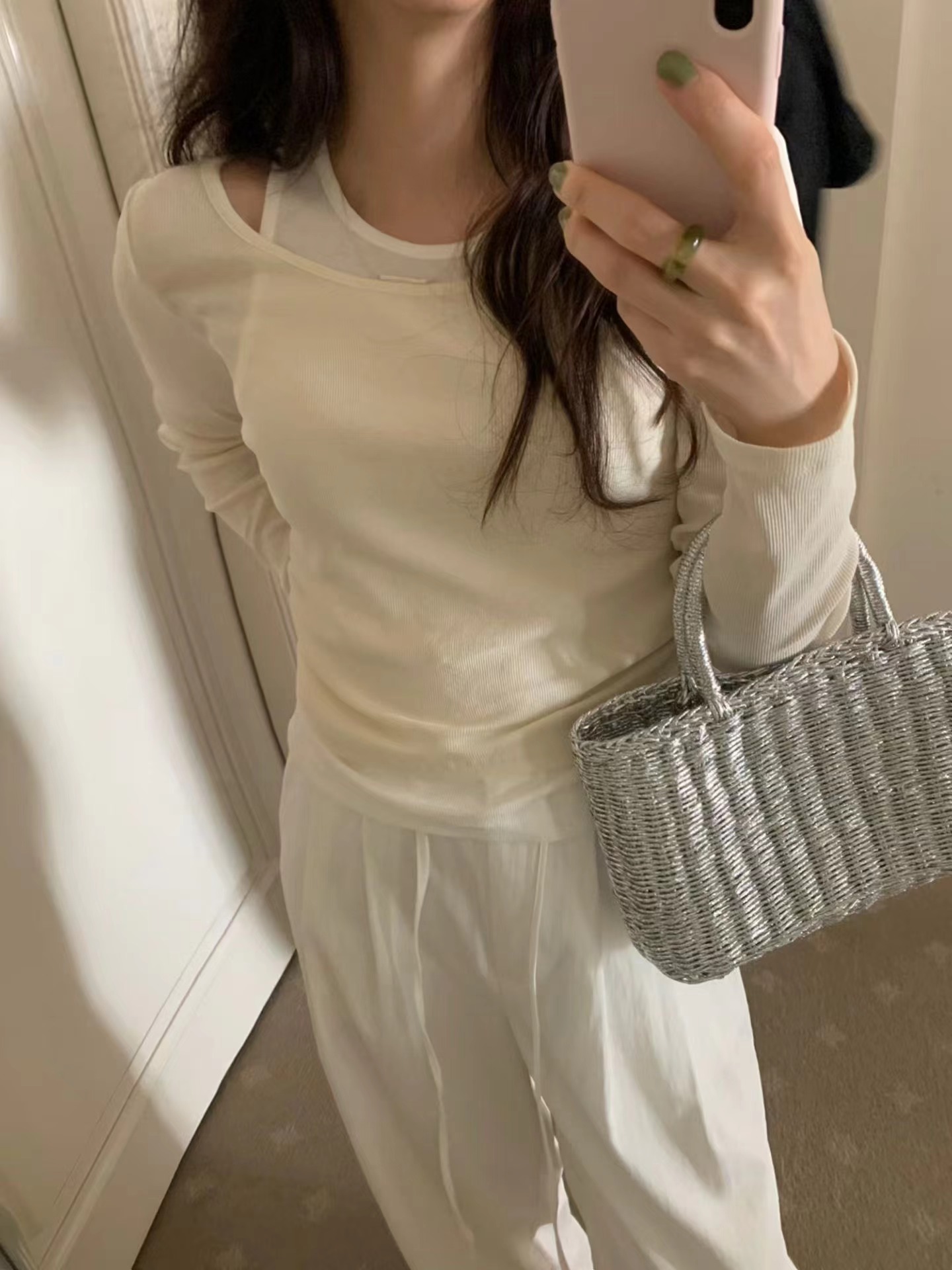 PYT-ot韓國代購女裝新品26春夏休閑推薦熱賣長袖T恤假兩件pretty young thing長袖T恤圖色1