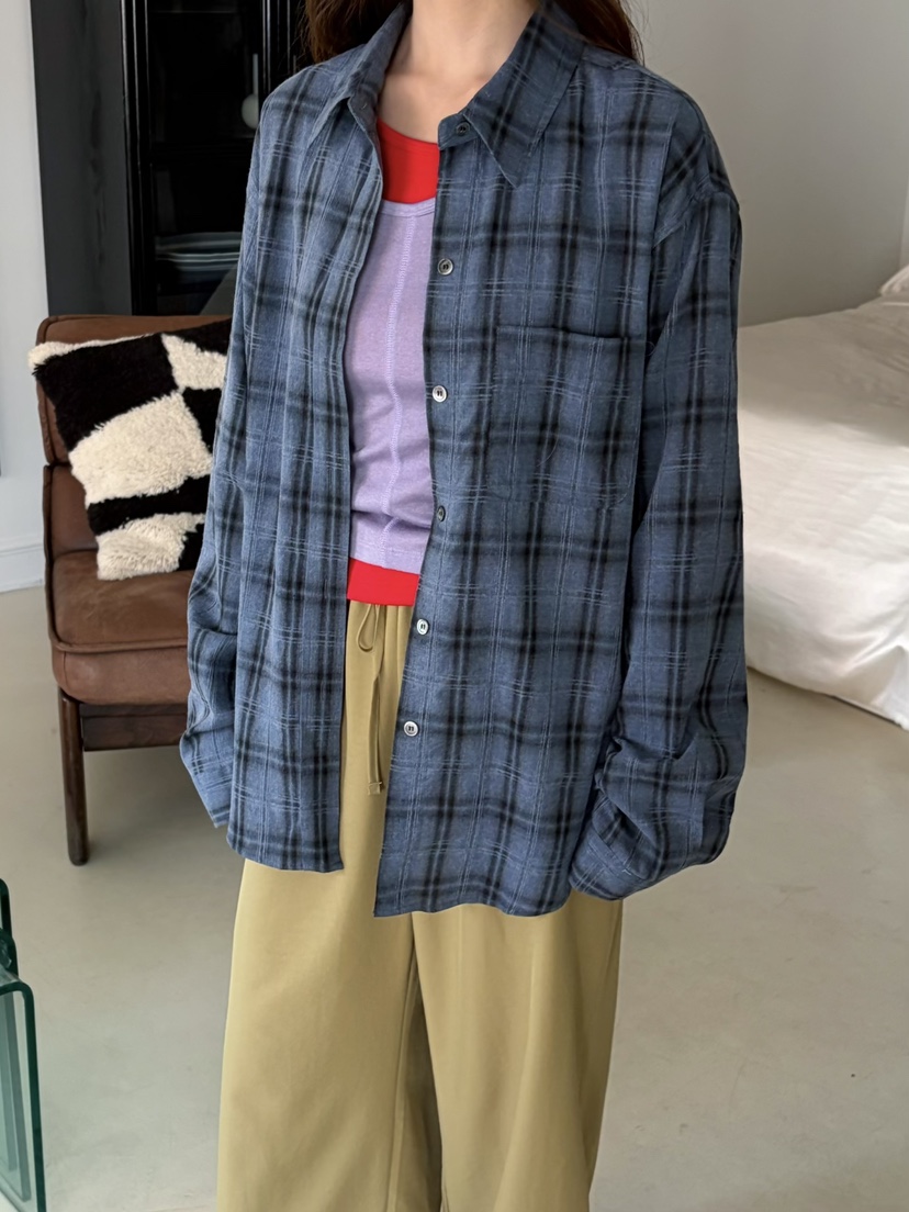 PEBBLE東大門代購女士新品人氣26春夏休閑襯衫蕾絲衫格子PEBBLE襯衫/蕾絲衫