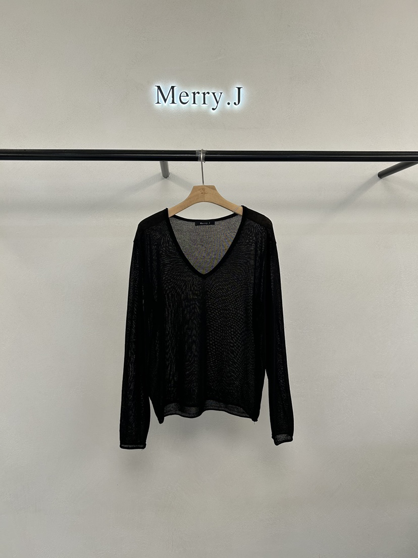 MERRY-J韓國直郵女士新款休閑熱賣人氣職業推薦針織衫透視MERRY-J針織衫圖色4黑色