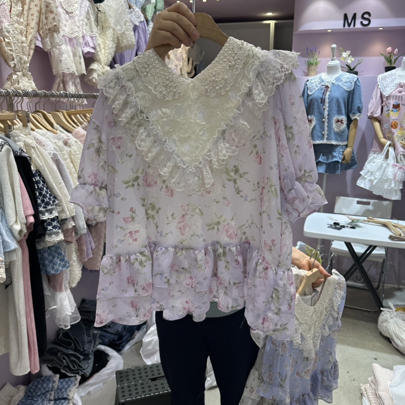 MS韓國直郵女士新品職業時尚26春夏休閑真品人氣襯衫蕾絲衫MS襯衫/蕾絲衫圖色2