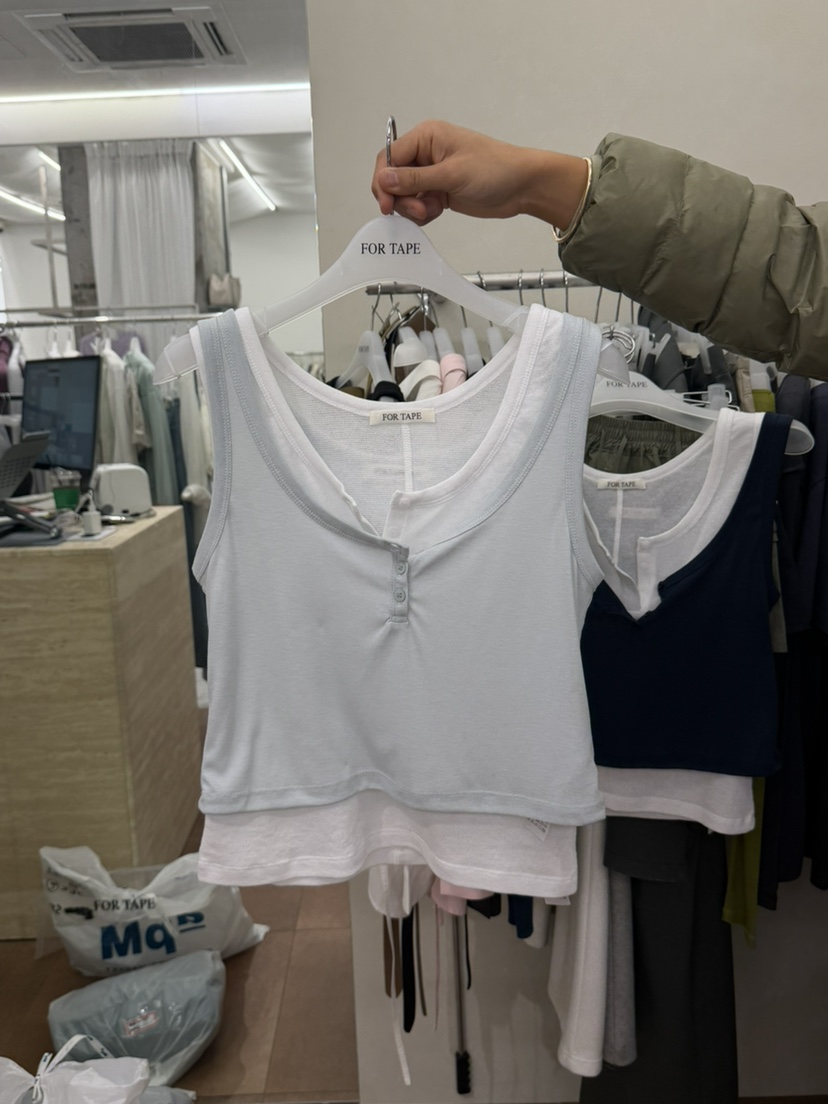 FOR TAPE東大門直郵女裝新品休閑職業推薦吊帶背心套裝紐扣FOR TAPE吊帶/背心圖色1