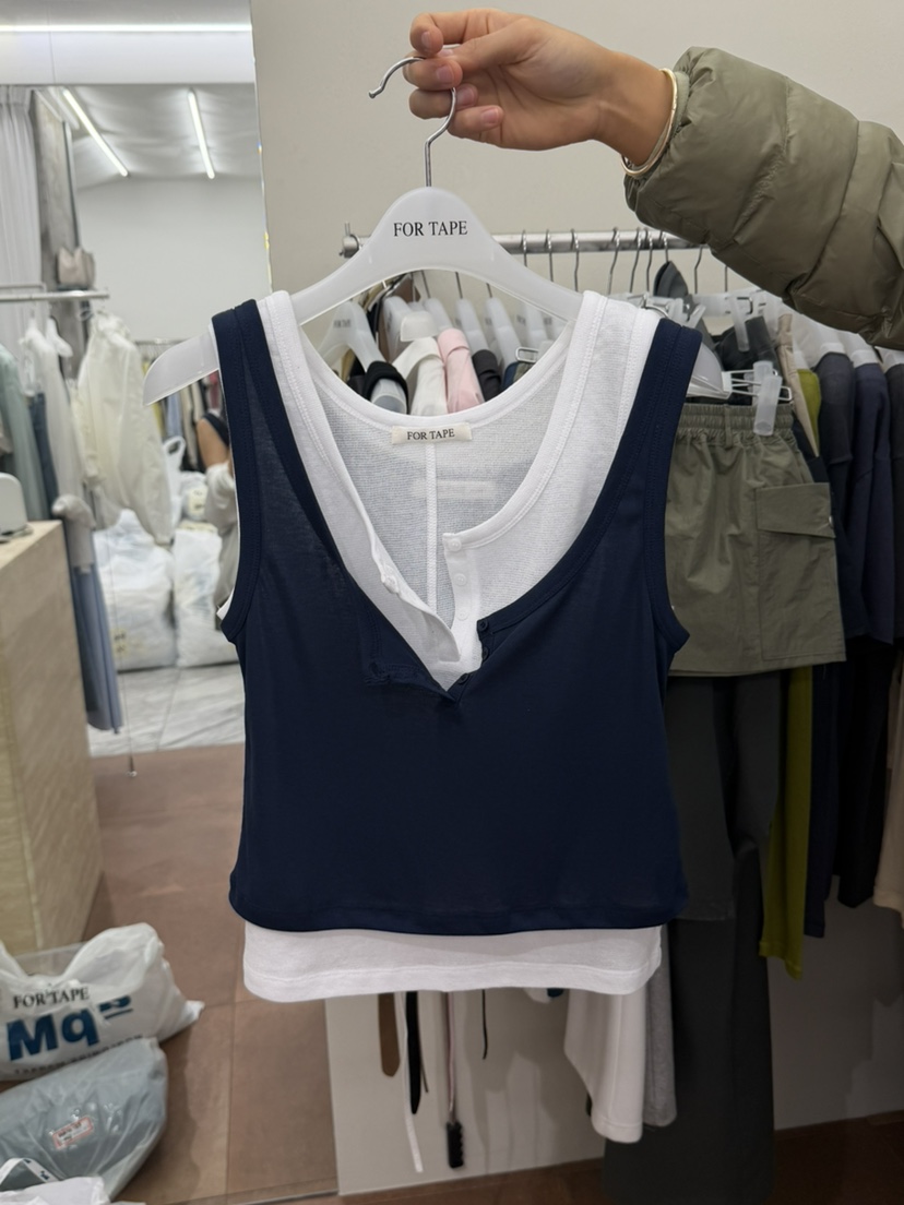 FOR TAPE東大門直郵女裝新品休閑職業推薦吊帶背心套裝紐扣FOR TAPE吊帶/背心圖色2
