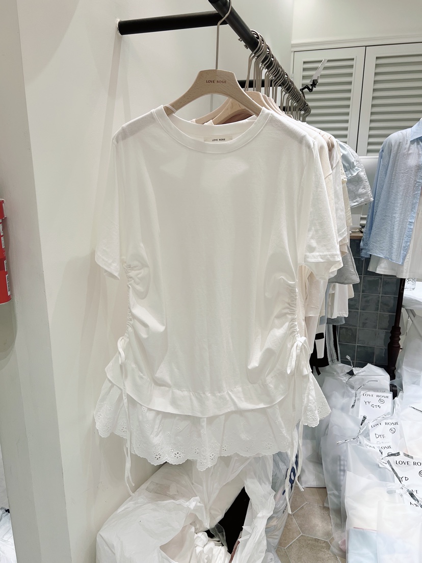 LOVE ROSIE東大門代購女裝新款26春夏休閑職業T恤蕾絲褶皺LOVE ROSIET恤圖色1