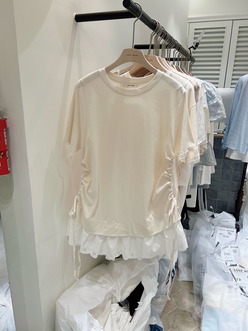 LOVE ROSIE東大門代購女裝新款26春夏休閑職業T恤蕾絲褶皺LOVE ROSIET恤圖色2