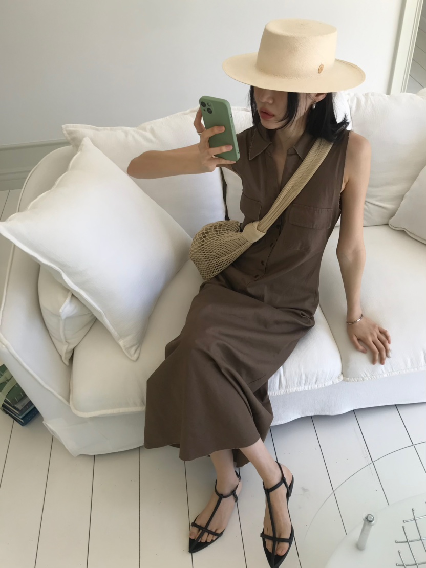 ME MO韓國直郵女士新品26夏季職業連衣裙不含腰帶水洗亞麻ME MO連衣裙