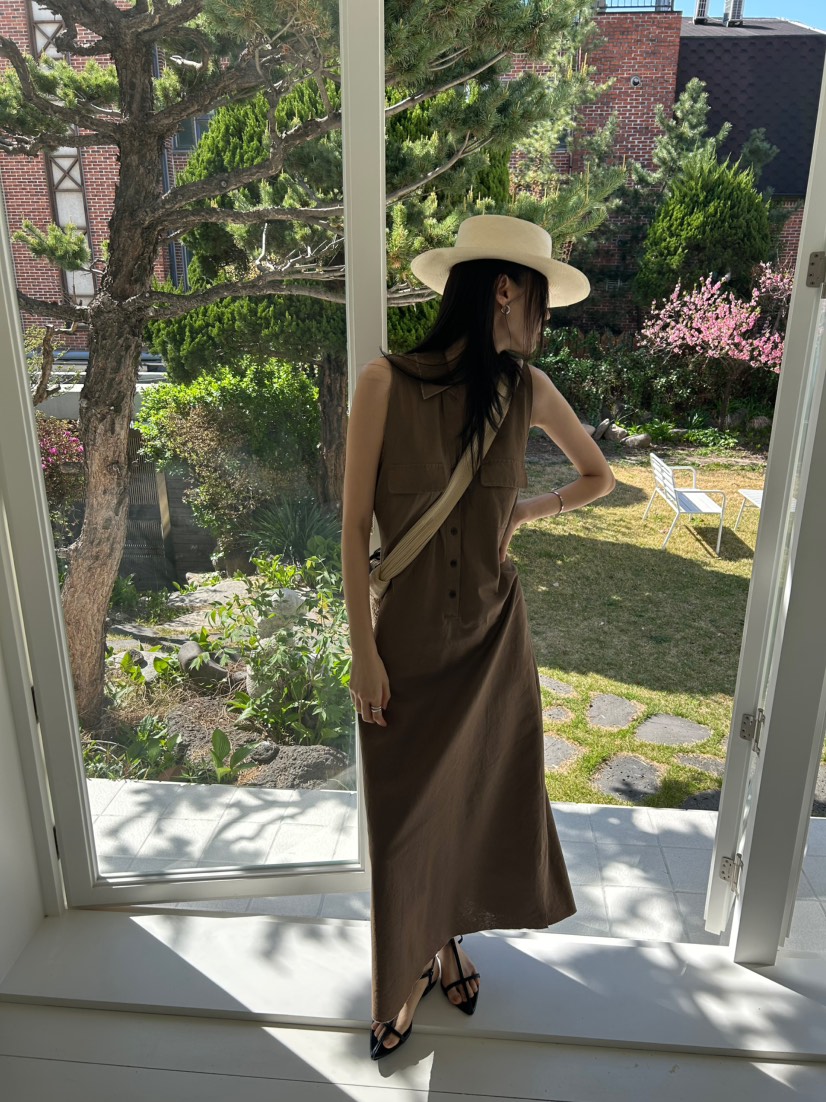 ME MO韓國直郵女士新品26夏季職業連衣裙不含腰帶水洗亞麻ME MO連衣裙