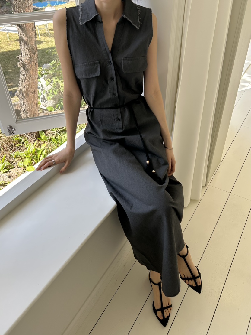 ME MO韓國直郵女士新品26夏季職業連衣裙不含腰帶水洗亞麻ME MO連衣裙