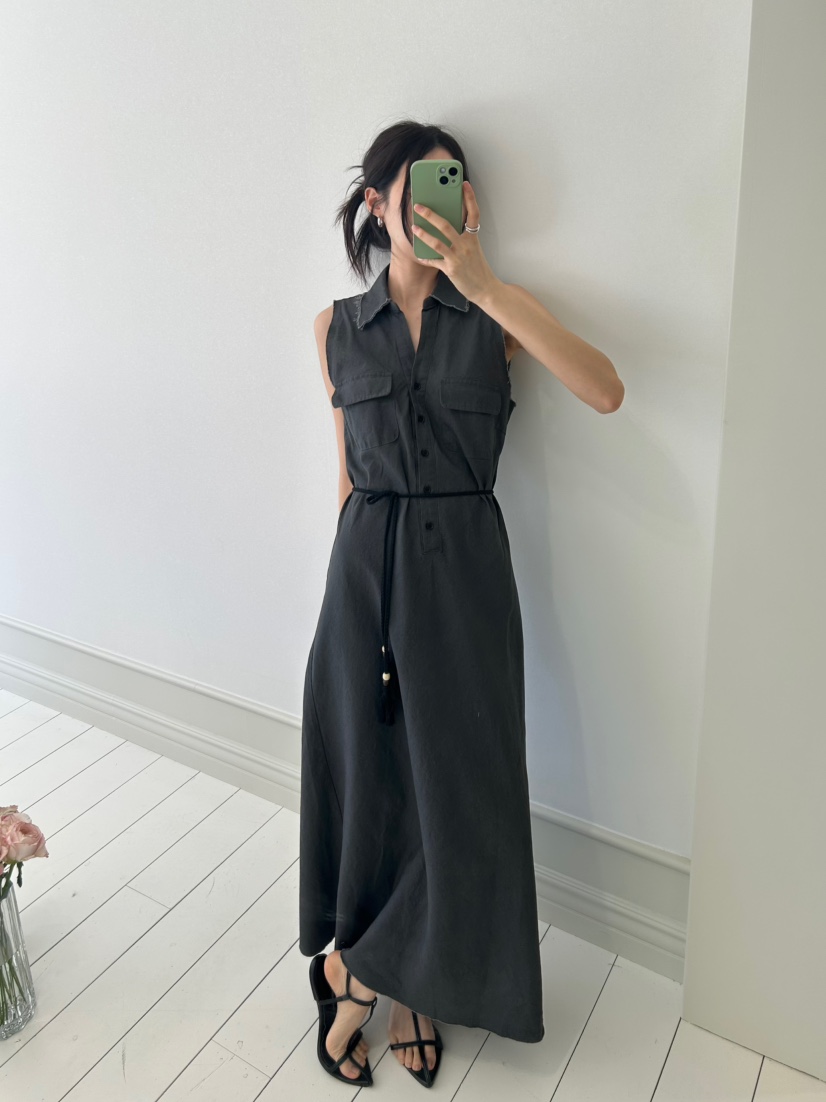 ME MO韓國直郵女士新品26夏季職業連衣裙不含腰帶水洗亞麻ME MO連衣裙