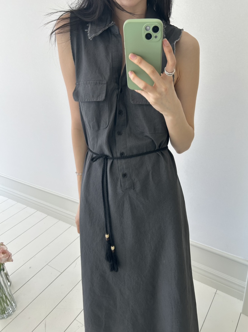 ME MO韓國直郵女士新品26夏季職業連衣裙不含腰帶水洗亞麻ME MO連衣裙