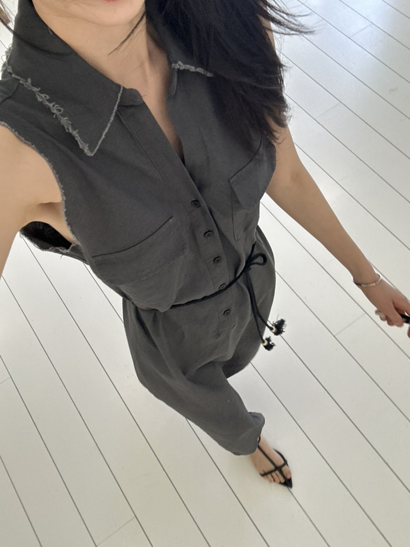 ME MO韓國直郵女士新品26夏季職業連衣裙不含腰帶水洗亞麻ME MO連衣裙