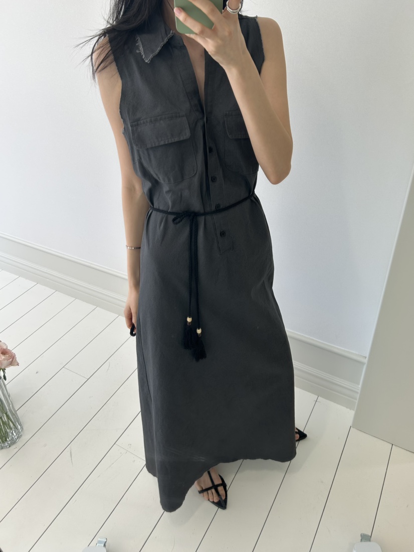 ME MO韓國直郵女士新品26夏季職業連衣裙不含腰帶水洗亞麻ME MO連衣裙圖色3