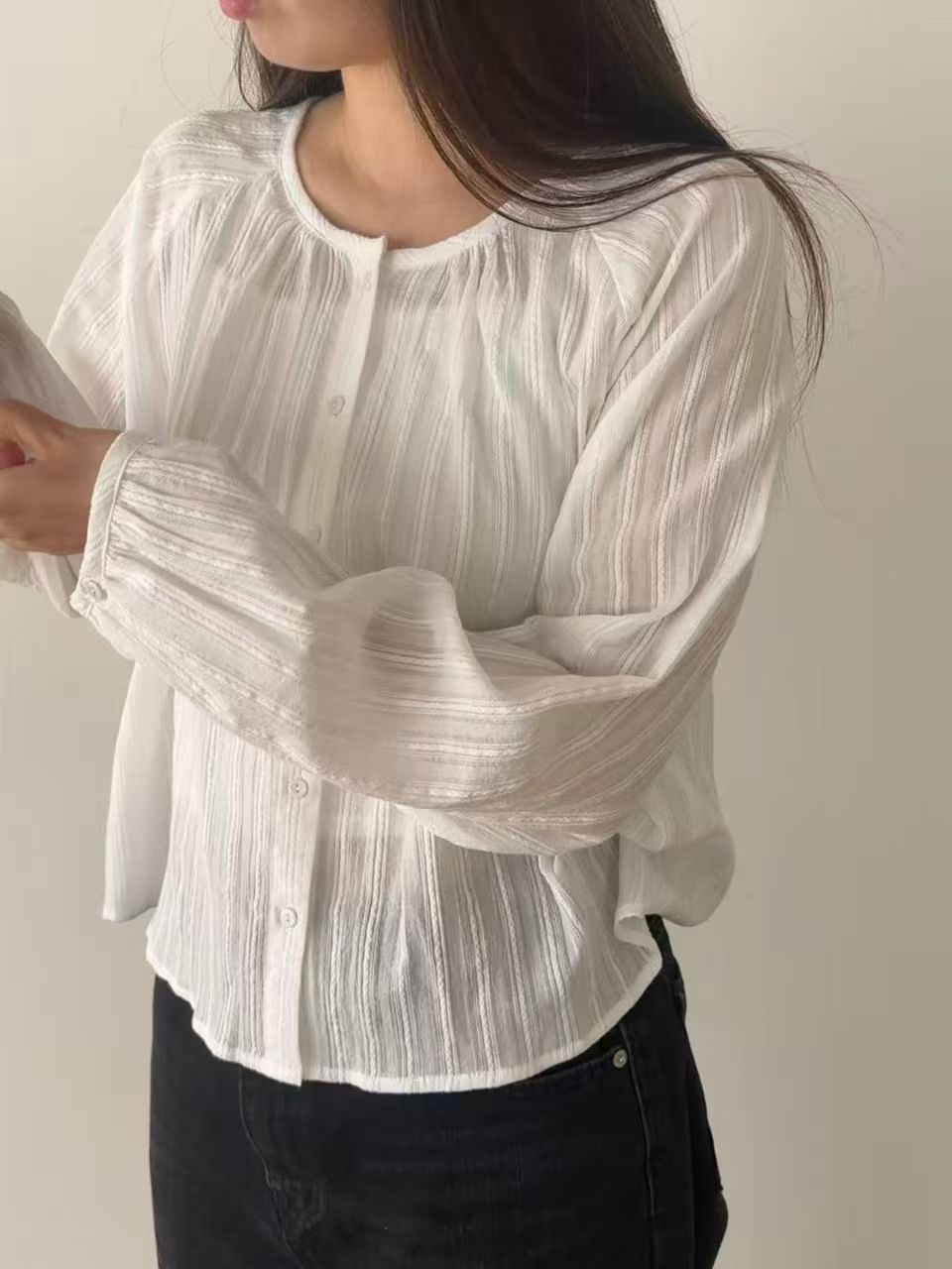 CAROLINE韓國直郵女士新品熱賣職業推薦26春夏襯衫蕾絲衫CARO_LINE襯衫/蕾絲衫圖色1