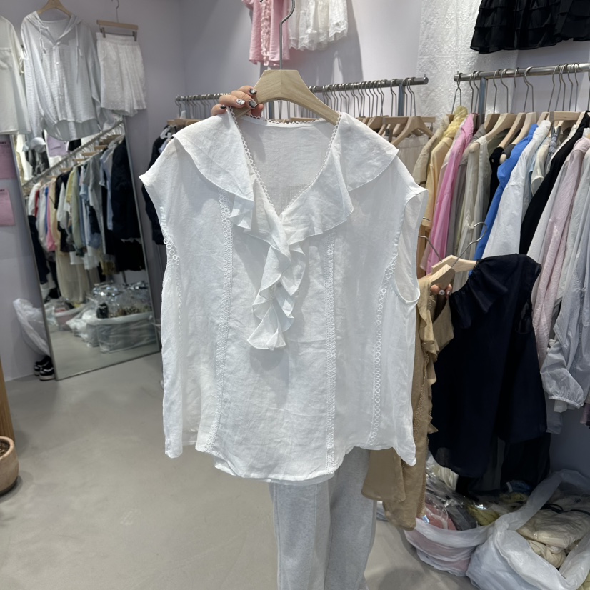 SIMPLE PARK/WMSTORY韓國代購女裝新款時尚襯衫蕾絲衫荷葉邊WMSTORY/SIMPLE PARK襯衫/蕾絲衫圖色1