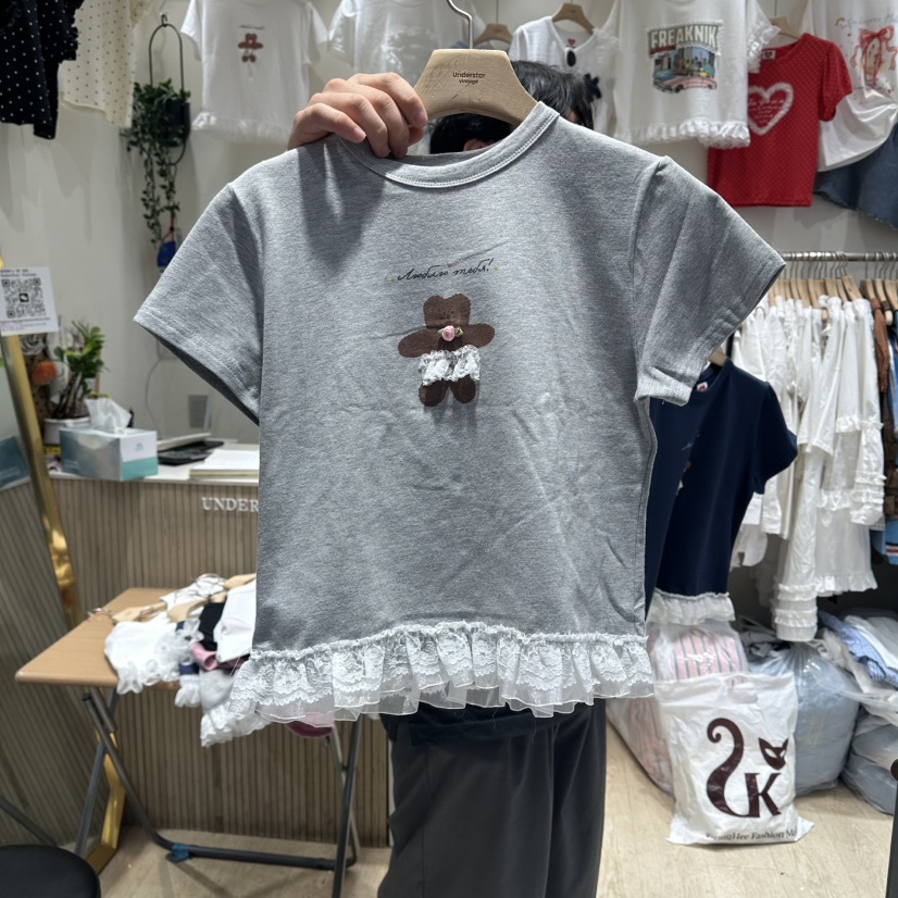 UNDERSTAR_VINTAGE韓國直郵實拍女士新款26夏季T恤泰迪熊UNDERSTAR_VINTAGET恤圖色2