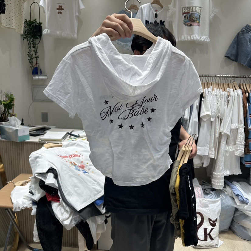 UNDERSTAR_VINTAGE東大門實拍韓國女裝新品休閑T恤連帽衫褶皺UNDERSTAR_VINTAGET恤
