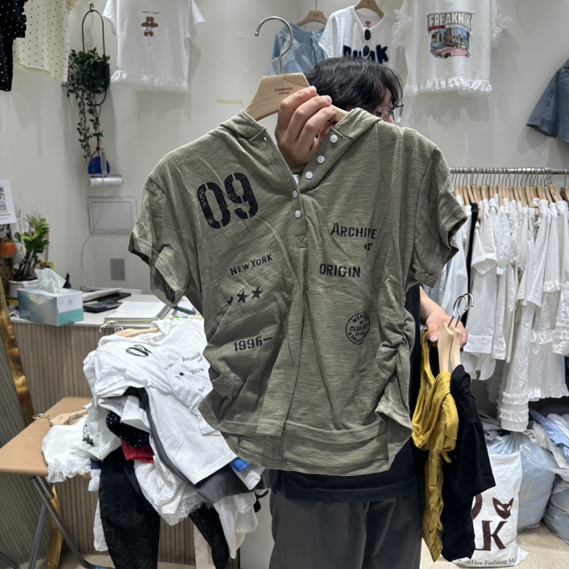 UNDERSTAR_VINTAGE東大門實拍韓國女裝新品休閑T恤連帽衫褶皺UNDERSTAR_VINTAGET恤圖色2