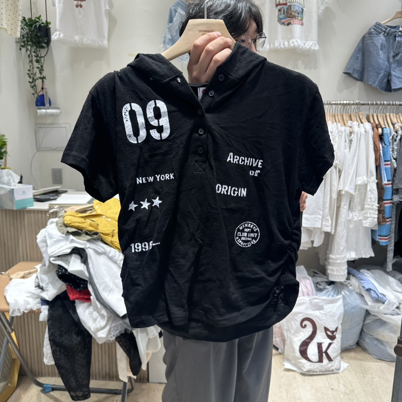 UNDERSTAR_VINTAGE東大門實拍韓國女裝新品休閑T恤連帽衫褶皺UNDERSTAR_VINTAGET恤圖色4