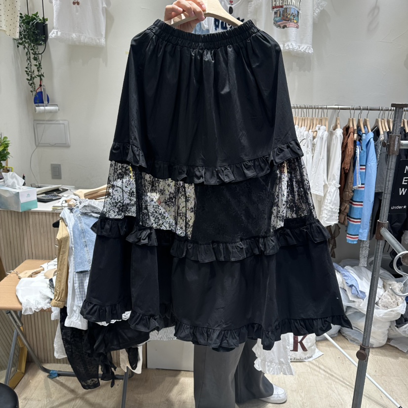 UNDERSTAR_VINTAGE韓國東大門直郵女裝新品26夏季長裙撞色蕾絲UNDERSTAR_VINTAGE長裙