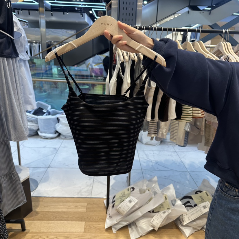 TARA韓國直郵女裝新品時尚26夏季休閑推薦人氣吊帶背心條紋TARA吊帶/背心圖色3黑色