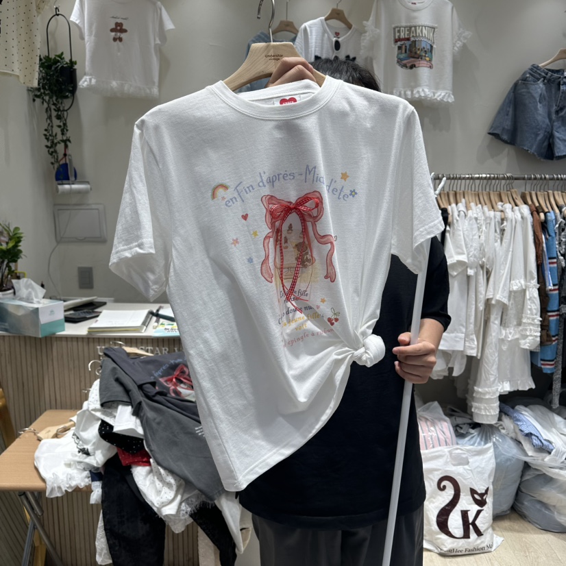 UNDERSTAR_VINTAGE韓國直郵女裝新款推薦26夏季熱賣T恤絲帶UNDERSTAR_VINTAGET恤圖色2