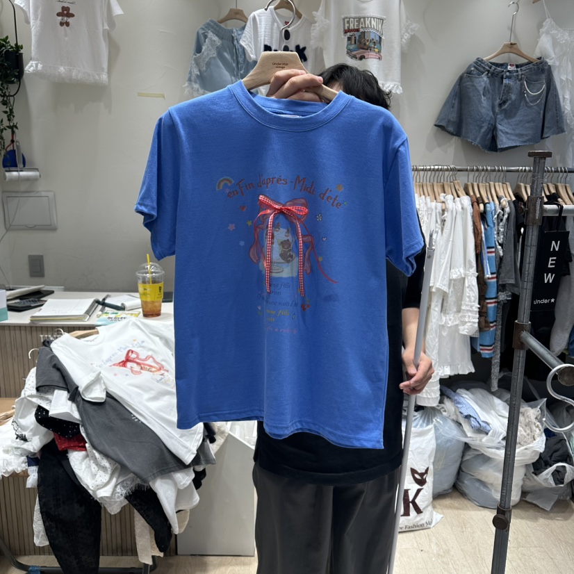 UNDERSTAR_VINTAGE韓國直郵女裝新款推薦26夏季熱賣T恤絲帶UNDERSTAR_VINTAGET恤圖色3