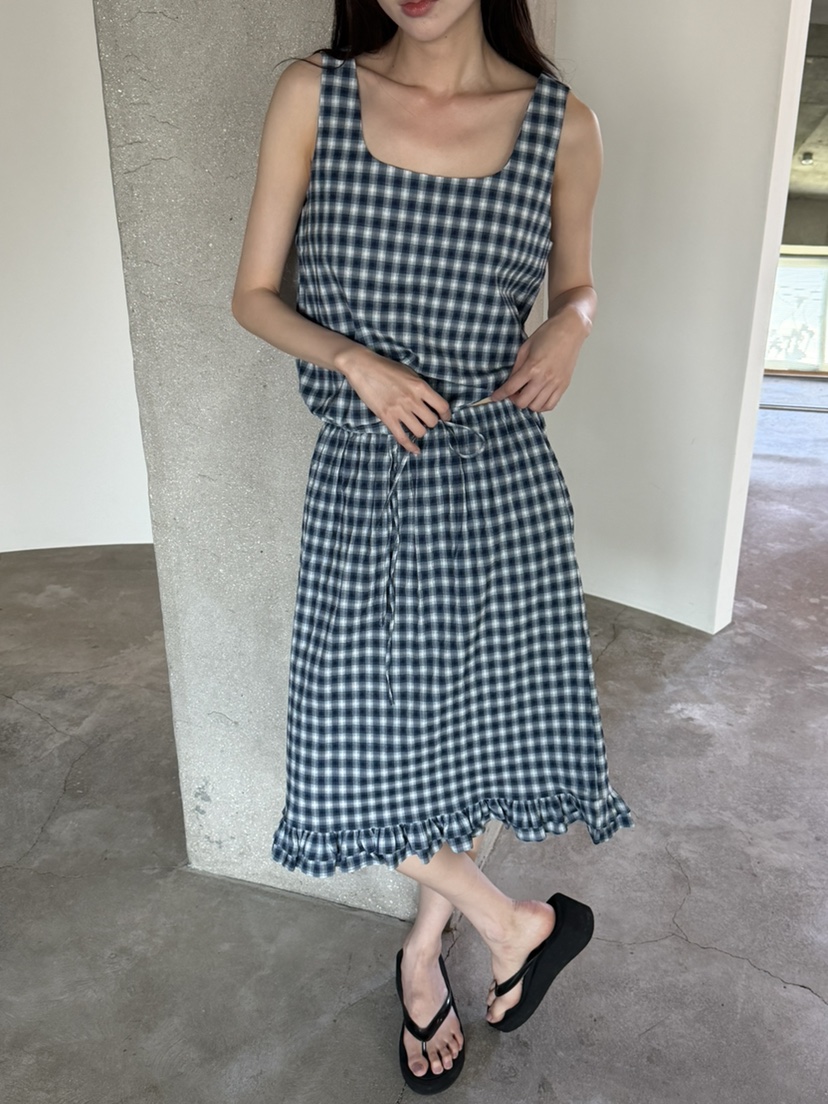FOSET東大門實拍女裝新品人氣26春夏時尚休閑吊帶背心格子FOSET吊帶/背心